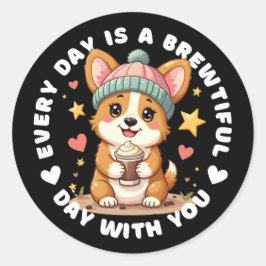 Schattige Corgi Coffee Lover Ronde Sticker