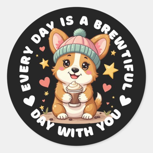 Schattige Corgi Coffee Lover Ronde Sticker (Voorkant)