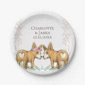Schattige Corgi Dog Bruiloft Paar Gepersonaliseerd Papieren Bordje (Voorkant)