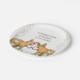 Schattige Corgi Dog Bruiloft Paar Gepersonaliseerd Papieren Bordje