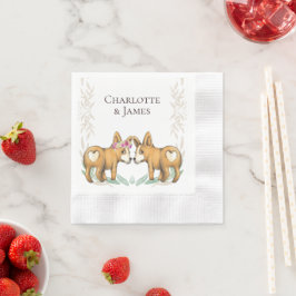 Schattige Corgi Dog Bruiloft Paar Gepersonaliseerd Servet