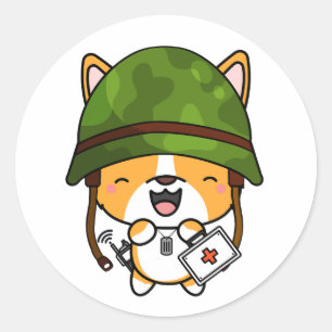 Schattige Corgi Dog Dragen legerhelm Ronde Sticker