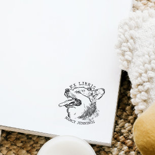 Schattige Corgi Dog Ex Libris Bibliotheek Boek Rubberstempel