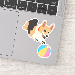 Schattige Corgi Dog Spelen met Beach Ball Sticker