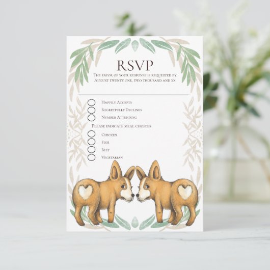 Schattige Corgi Dog Twee Grooms Gay Bruiloft RSVP (Staand voorkant)