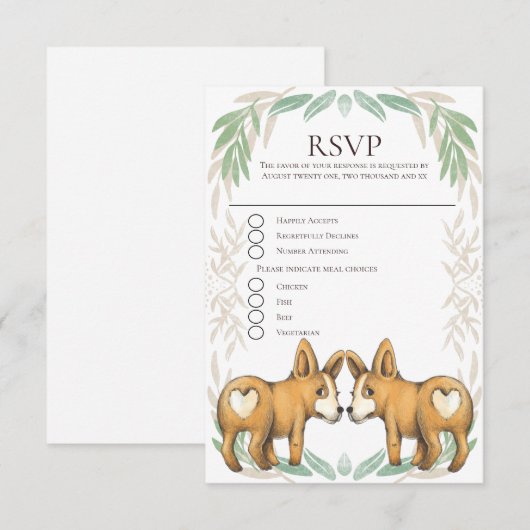 Schattige Corgi Dog Twee Grooms Gay Bruiloft RSVP (Voorkant / Achterkant)