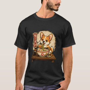 Schattige Corgi Eet Ramen Grappige Hond Noedel Ont T-shirt