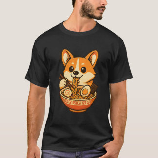 Schattige Corgi Eet Ramen ,Kawaii Hond T-Shirt Ont