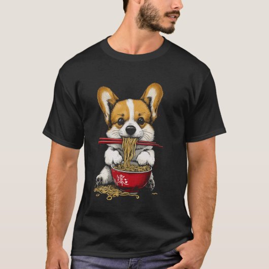 Schattige Corgi eet Ramen Noodle T-shirt (Voorkant)