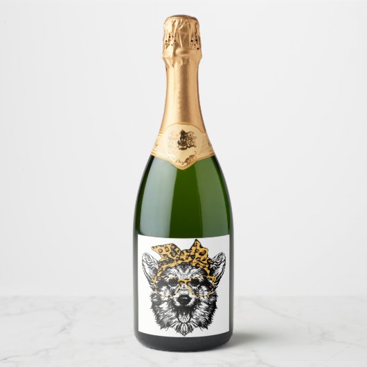 Schattige Corgi Funny Dog Lover Gift Sparkling Wijnetiket (Voorkant)