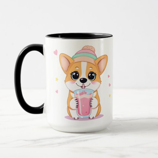 Schattige Corgi Genieten van een Smoothie Mok (Links)