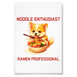 Schattige Corgi Genieten van Ramen Sticker Foto Afdruk