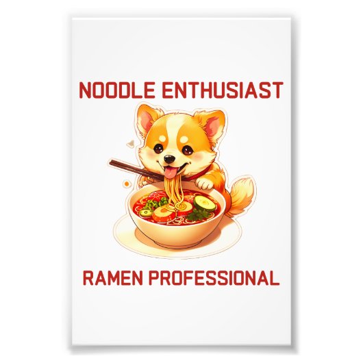 Schattige Corgi Genieten van Ramen Sticker Foto Afdruk (Voorkant)