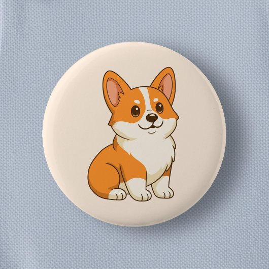 Schattige Corgi Hond Beige Ronde Button 5,7 Cm