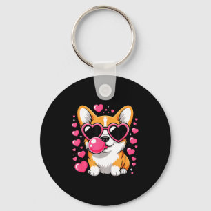 Schattige Corgi Hond Hart Zonnebril Valentijnsdag Sleutelhanger