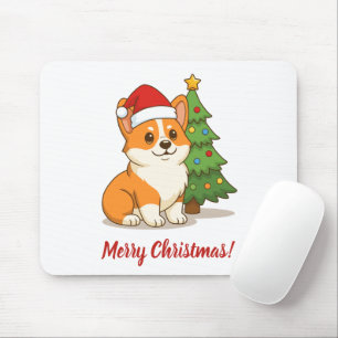 Schattige Corgi-hond in een Rode Hoed met Kerstboo Muismat