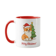 Schattige Corgi-hond met een Rode Hoed bij Kerstbo