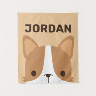 Schattige Corgi-hond met gepersonaliseerde naam Wandkleed