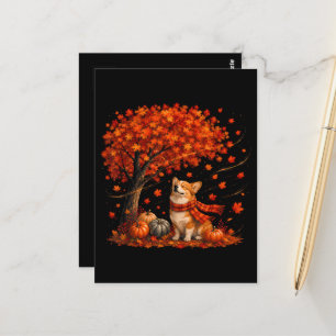 Schattige Corgi-hond met herfstbladeren Bos Herfst Briefkaart