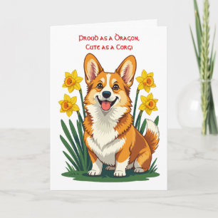Schattige Corgi Hond Met Narcissen Kaart