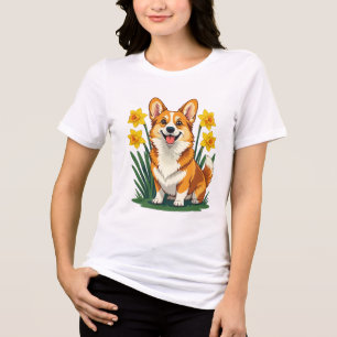Schattige Corgi-hond met narcissen Tri-Blend Shirt