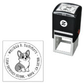 Schattige Corgi Hond Ronde Adres Zelfinktende Stempel (In situ)