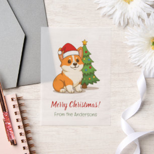 Schattige Corgi-hond Rood Hoedje met Kerstboom Inz Vellum Uitnodigingen