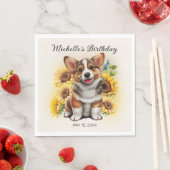 Schattige Corgi-hond Zonnebloemen Verjaardag Servet (Insitu)