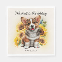 Schattige Corgi-hond Zonnebloemen Verjaardag