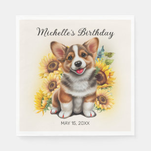 Schattige Corgi-hond Zonnebloemen Verjaardag Servet