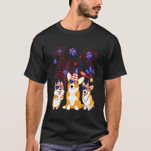 Schattige Corgi Honden Vuurwerk Amerikaanse Vlag 4 T-shirt