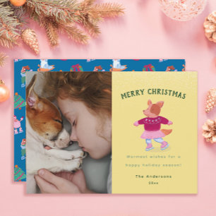Schattige Corgi IJsschaatsen Mosterd Gele Kerst  Feestdagenkaart