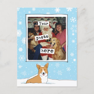 Schattige Corgi in de Sneeuw Xmas Vakantie Foto Sj Feestdagenkaart