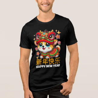 Schattige Corgi in Lunar New Year Dragon-kostuum Tri-Blend Shirt