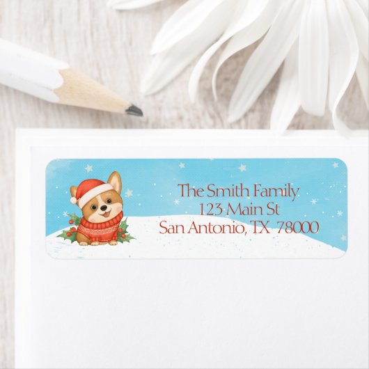 Schattige Corgi Kerst Retouradres Etiket (Insitu)