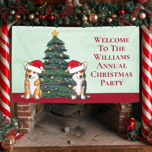 Schattige Corgi Kerstboom gepersonaliseerd feest Spandoek