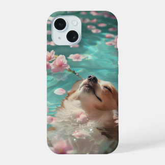 Schattige Corgi Koelt Af in Zwembad iPhone 15 Case