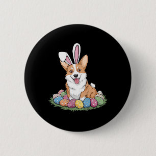 Schattige Corgi Konijnenoren Paaseierenjacht Hond Ronde Button 5,7 Cm
