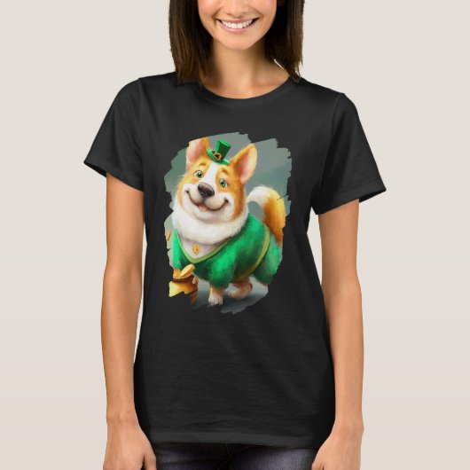 Schattige Corgi Leprechaun Hond St. Patricks Dag T-shirt (Voorkant)