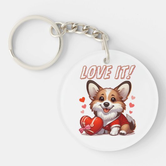 Schattige Corgi Liefde Sleutelhanger (Voorkant)