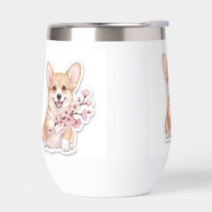 Schattige Corgi met Kersenbloesemtak