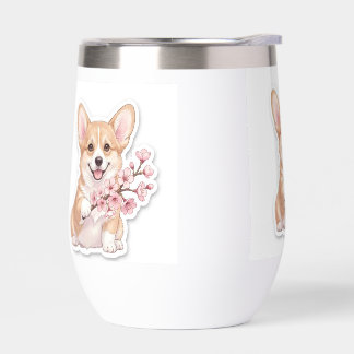 Schattige Corgi met Kersenbloesemtak