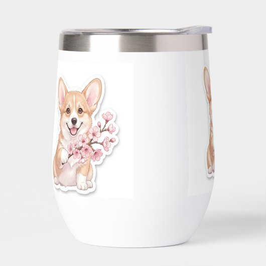 Schattige Corgi met Kersenbloesemtak (Links)