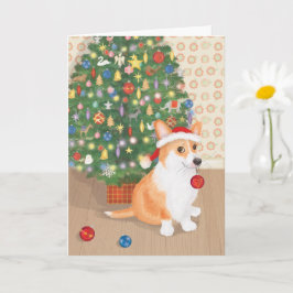 Schattige corgi met kerstboom kaart