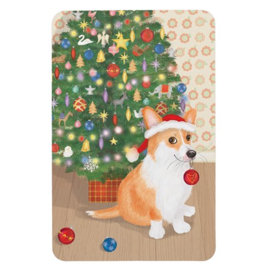 Schattige corgi met kerstboom magneet (Verticaal)