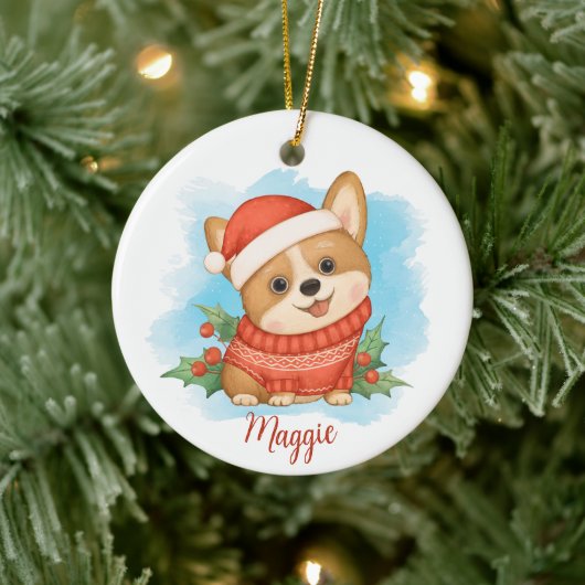 Schattige Corgi met Naam Keramisch Ornament (Boom)
