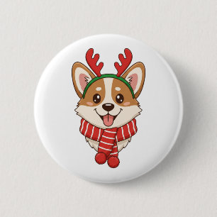 Schattige Corgi met Rendier Gewei Kerstmis Ronde Button 5,7 Cm