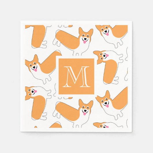 Schattige Corgi Pattern met Custom Monogram Servet (Voorkant)