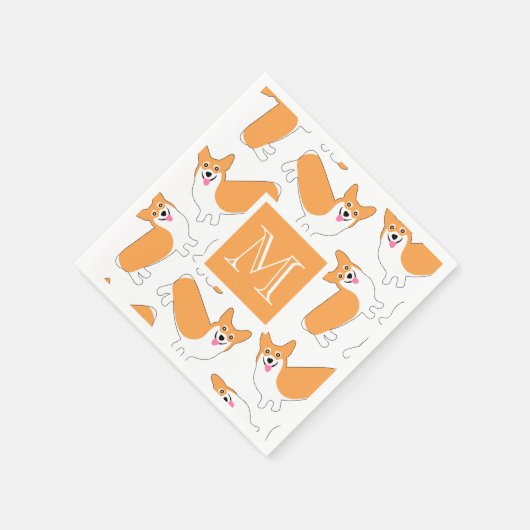 Schattige Corgi Pattern met Custom Monogram Servet (Hoek)