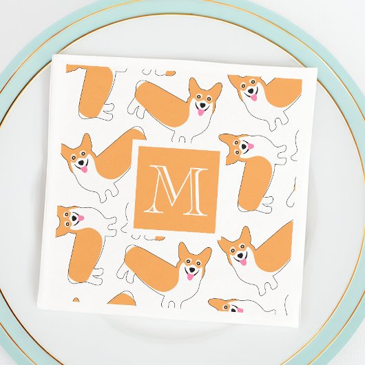 Schattige Corgi Pattern met Custom Monogram Servet
